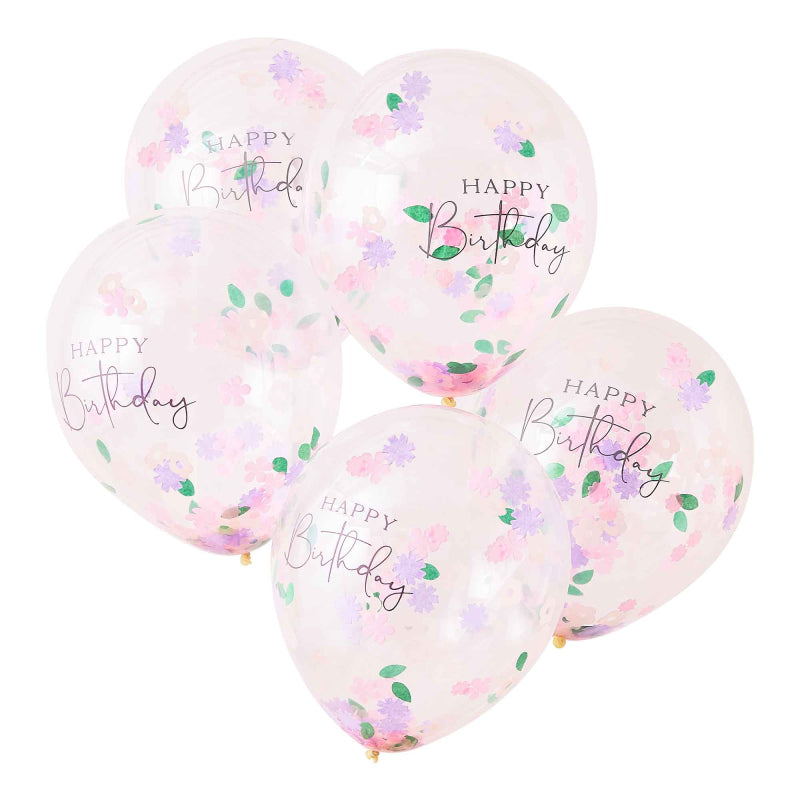 Let's Par Tea Floral Happy Birthday Confetti Balloons