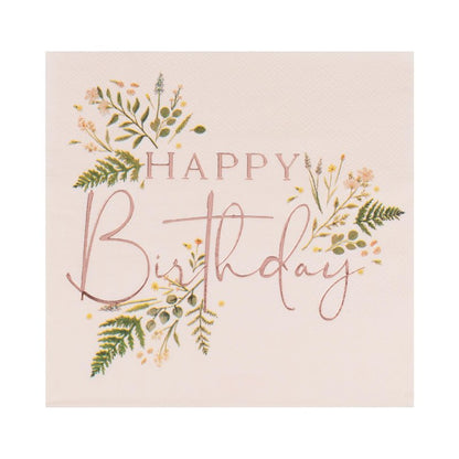 Let's Par Tea Floral Happy Birthday Paper Party Napkin Serviettes