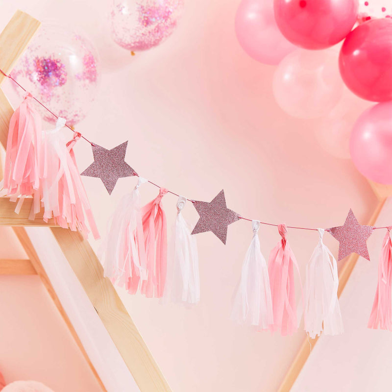 Pamper Party Pink Glitter Tassel Bunting Banner Decoration