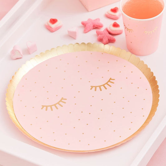 Pamper Party Pink & Gold Eyelashes Paper Party Plates