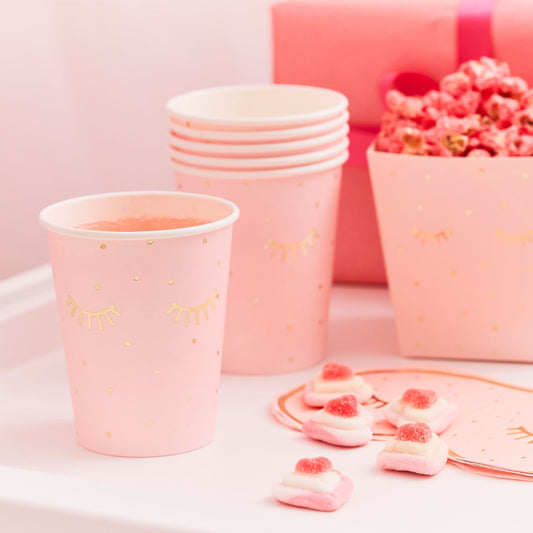 Pamper Party Pink & Gold Eyelash Paper Party Cups