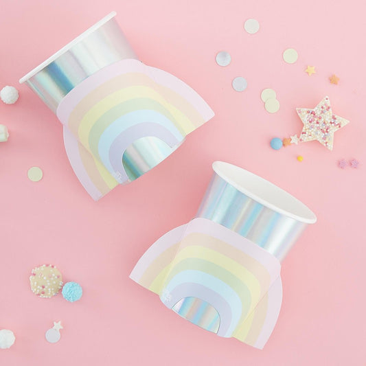 Pastel Rainbow Iridescent Holographic 3D Paper Party Cups