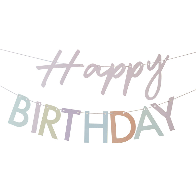 pastel rainbow colours hapy birthday word hanging bunting banner decorations