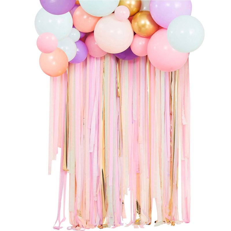 Pastel Rainbow and gold Balloon Garland & Streamer Backdrop Kit