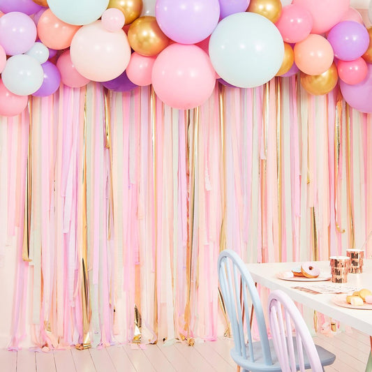 Pastel Rainbow and gold Balloon Garland & Streamer Backdrop Kit