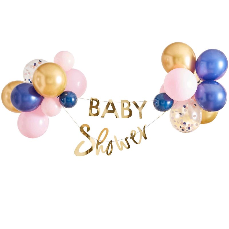 Pink Navy Gold Baby Shower Sign Banner Bunting Decoration