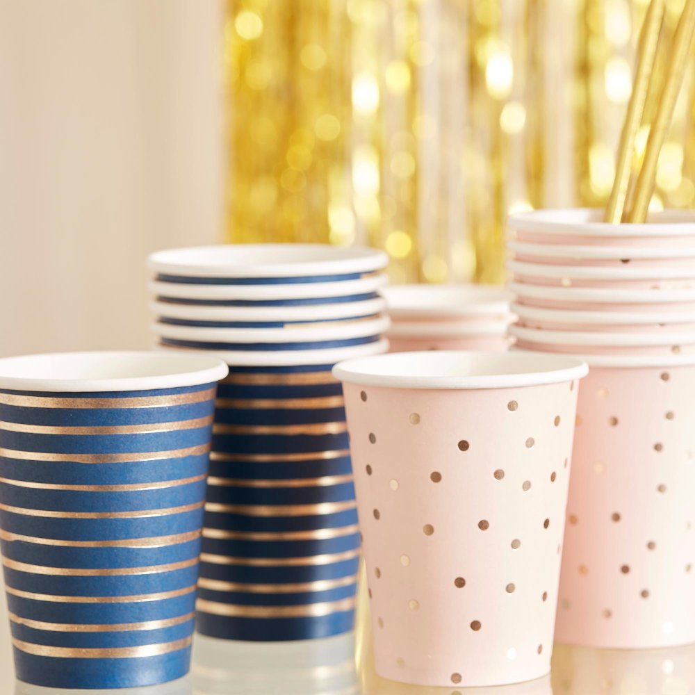 Pink Navy & Gold Gender Reveal Baby Shower Paper Party Cups