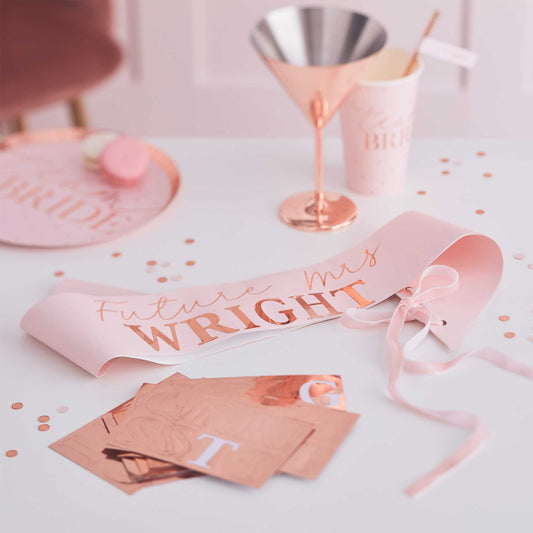 Pink Rose Gold Future Mrs Customisable Name Bridal Shower Hens Party Sash