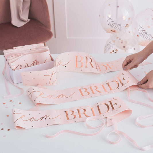 Pink Rose Gold Team Bride Bridal Shower Hens Party Bridesmaid Sash x 6