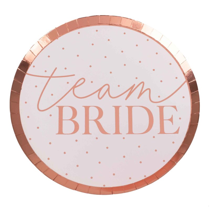 Pink Rose Gold Team Bride Hens Party Bridal Shower Paper Plates