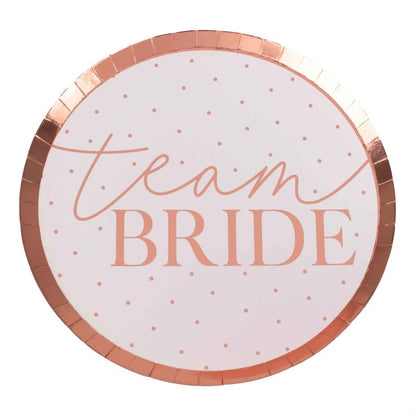 Pink Rose Gold Team Bride Hens Party Bridal Shower Paper Plates