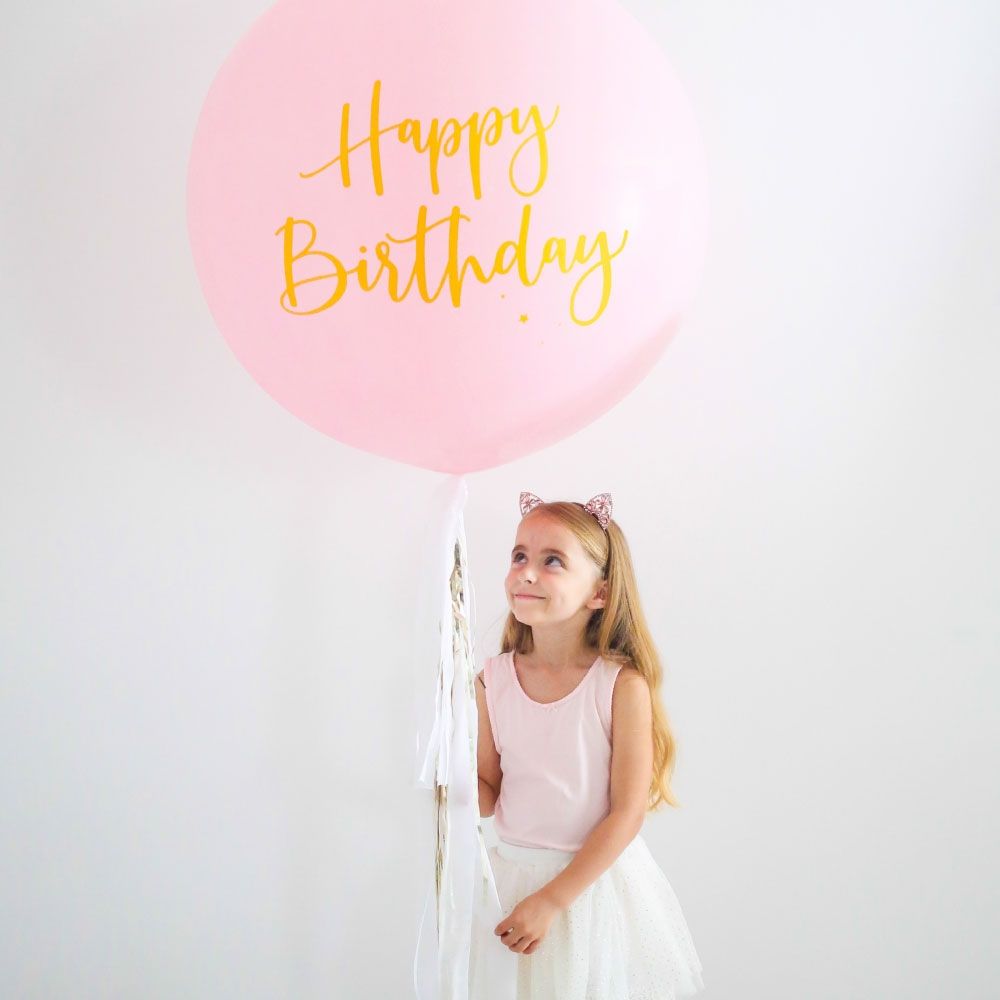 Pink & Gold Jumbo Happy Birthday Party Balloon 90cm