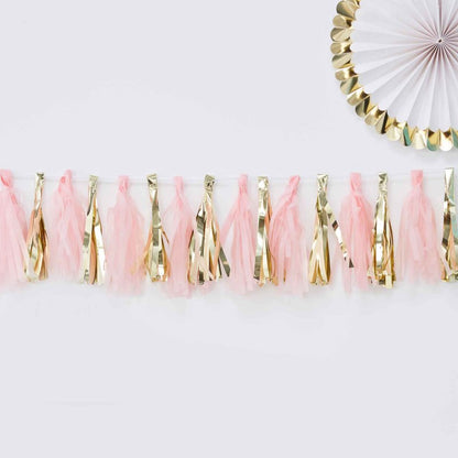 Pink & Gold Paper Tassel Bunting Banner Party Decoration