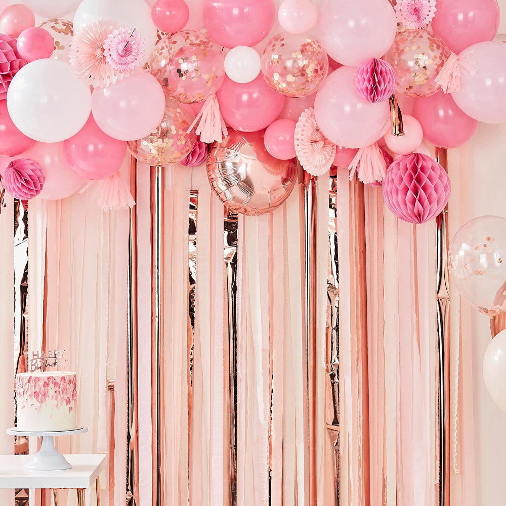 Pink & Rose Gold Party Balloon Fan Garland Arch Kit DIY