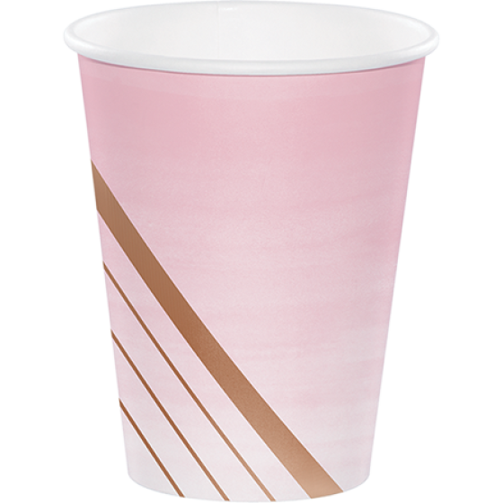 Pink & Rose Gold Geometric Stripe Paper Party Cup Pack 8