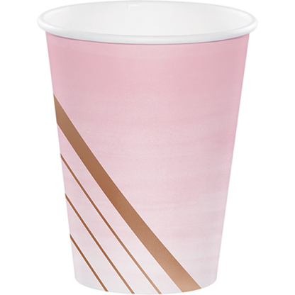 Pink & Rose Gold Geometric Stripe Paper Party Cup Pack 8