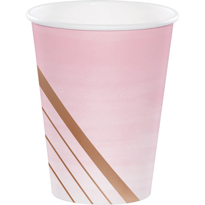 Pink & Rose Gold Geometric Stripe Paper Party Cup Pack 8