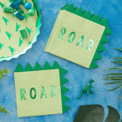 Roar Green Dinosaur Dino Paper Party Napkin Serviettes Pk 16