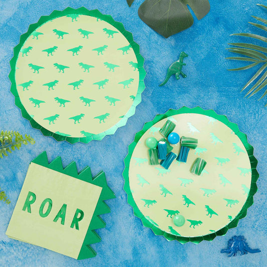 Roar Green Dinosaur Dino Paper Party Plates Pk 8