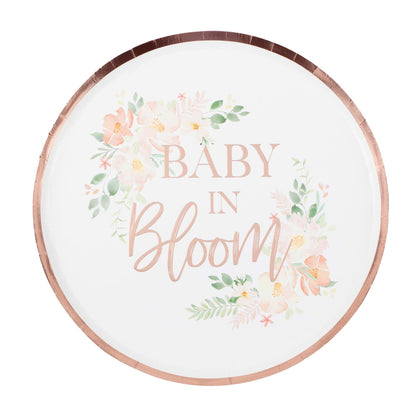 Rose Gold Floral Baby in Bloom Baby Shower Paper Party Plates