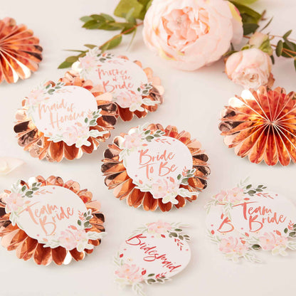 Rose Gold Floral Bridal Shower Hens Party Badges