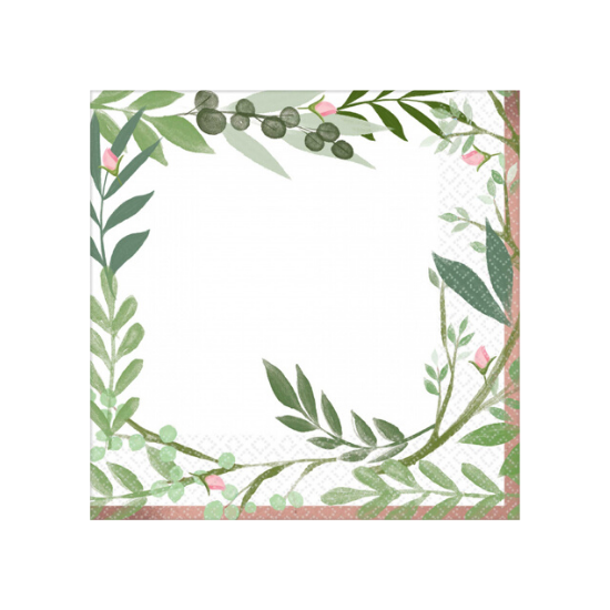 Rose Gold Greenery Leaves Paper Party Napkins Serviettes Pk 16