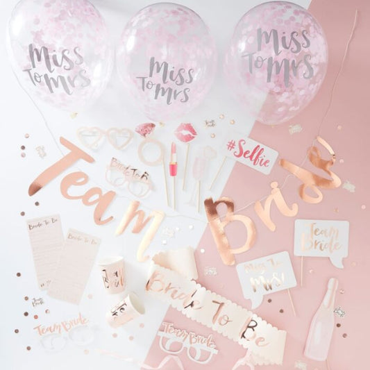 Team Bride Bridal Shower Hens Party Pink & Rose Gold Party Box Kit