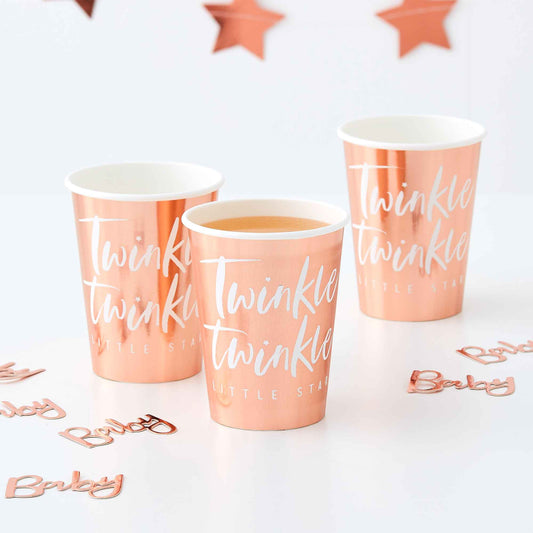 Twinkle Twinkle Little Star Baby Shower Rose Gold Paper Party Cup Pack 8