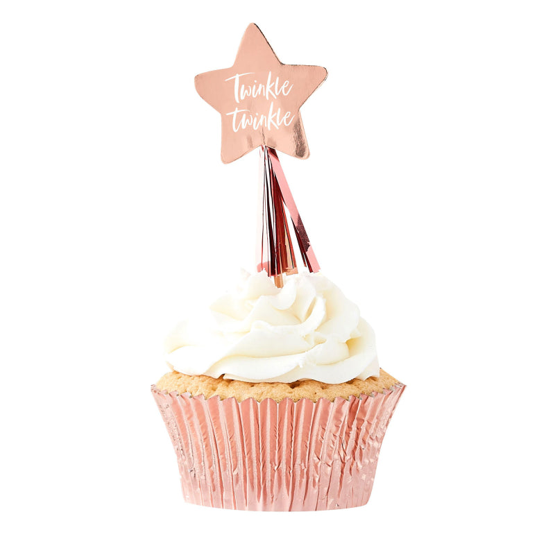 Twinkle Twinkle Rose Gold Star Cake Cupcake Toppers