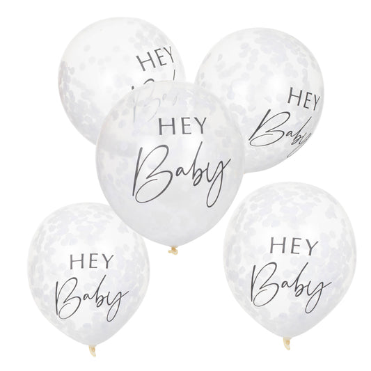 Hey Baby White Confetti Baby Shower Balloons