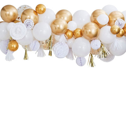 White & Gold Party Balloon Fan Garland Arch Kit DIY