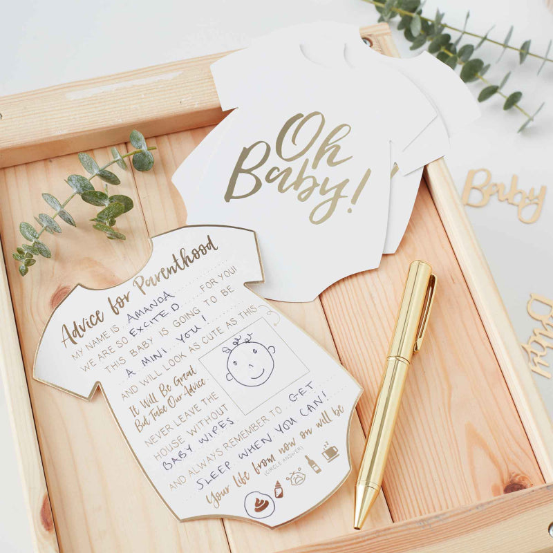 White & Gold Oh Baby Gender Reveal Baby Shower Advice Cards