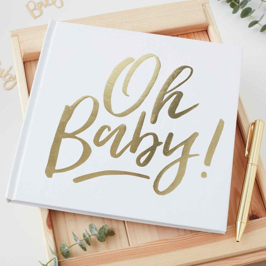 White & Gold Oh Baby Keepsake Memory Guest Book Gift