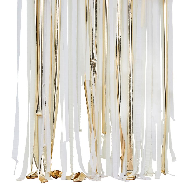 White & Gold Hanging Streamer Party Backdrop