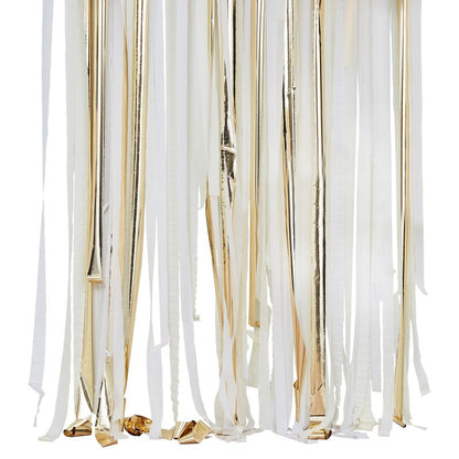 White & Gold Hanging Streamer Party Backdrop