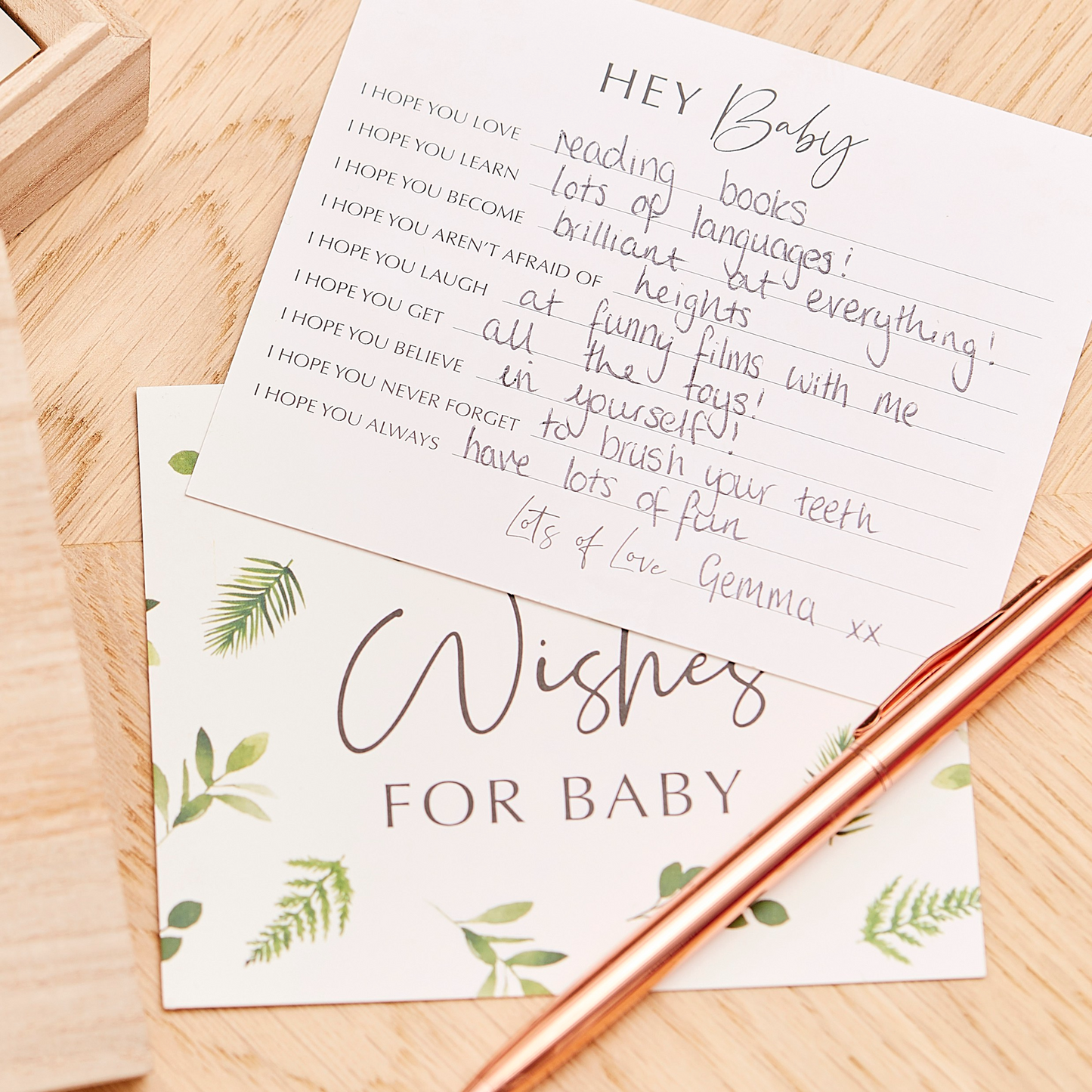 wishes for the baby baby shower game cards advice for the parent keepsake gender reveal wooden botanical box 