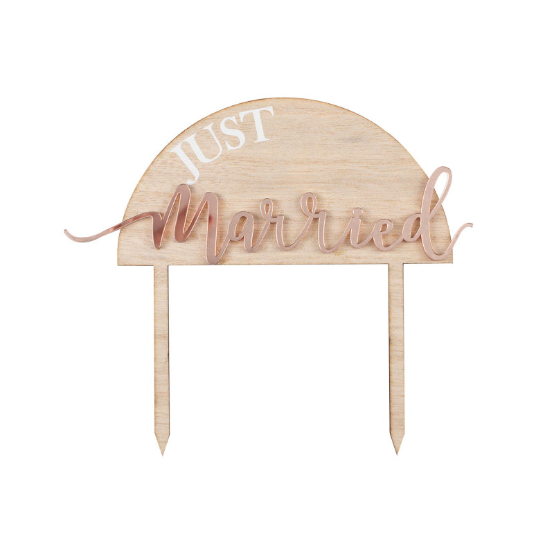 Wooden Boho Just Married Wedding Cake Topper