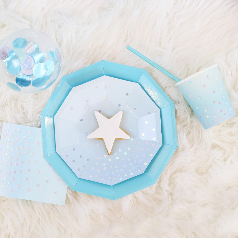 Pastel Blue Foil Decagon Dinner Paper Party Plate