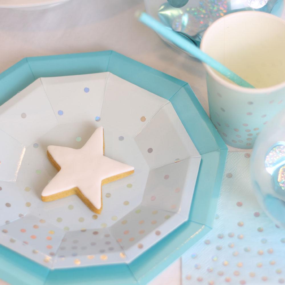 Pastel Blue Foil Decagon Dinner Paper Party Plate