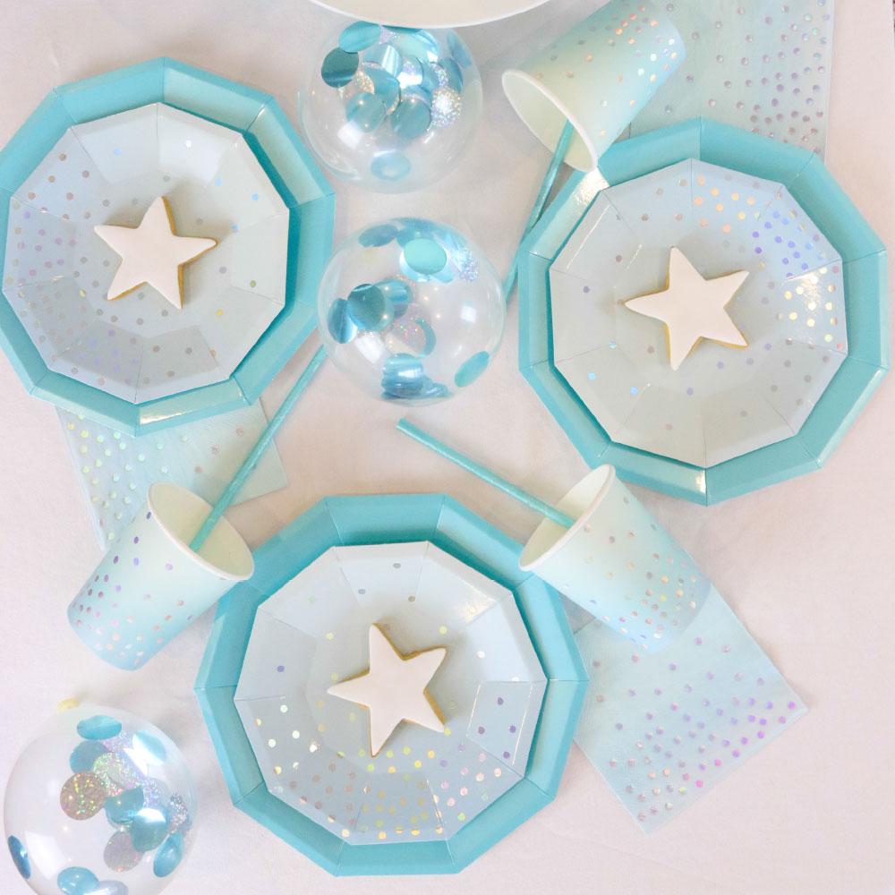 Pastel Blue Foil Decagon Dinner Paper Party Plate