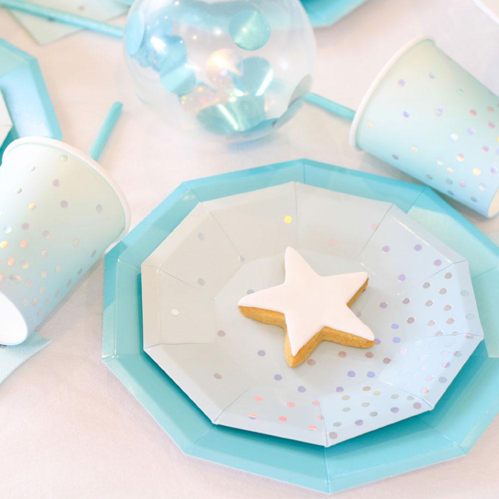 Pastel Blue Foil Decagon Dinner Paper Party Plate