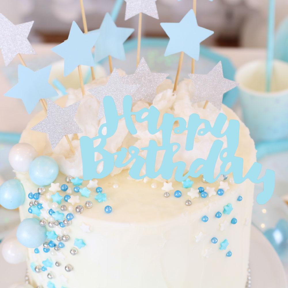 blue happy birthday cake topper party decorations