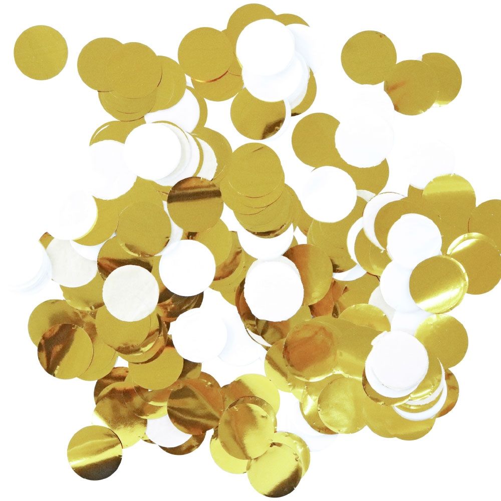 Gold and white paper confetti for a gold and white theme birthday party or event