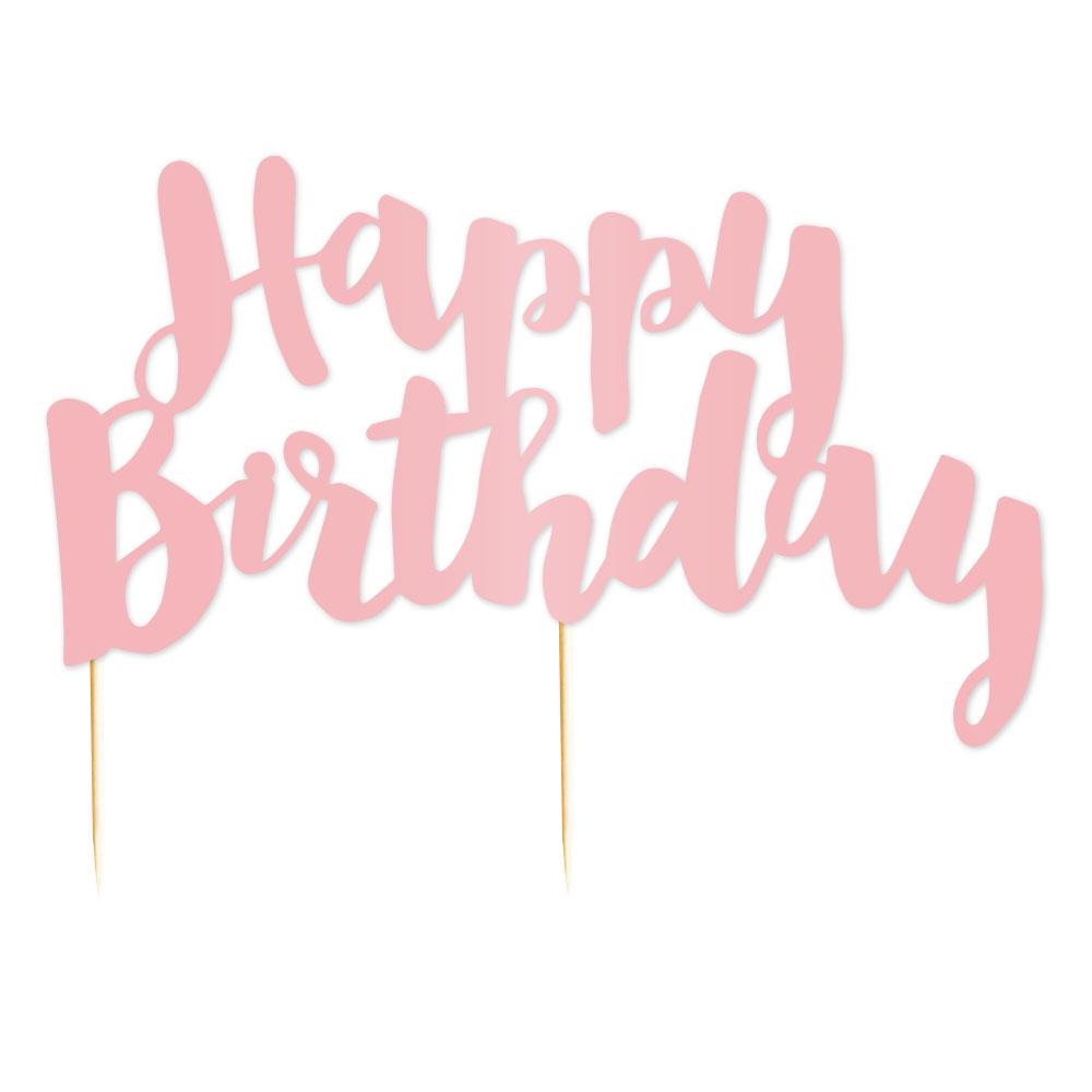 Pastel Pink Happy Birthday Party Cake Topper