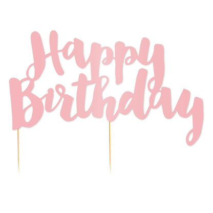 Pastel Pink Happy Birthday Party Cake Topper