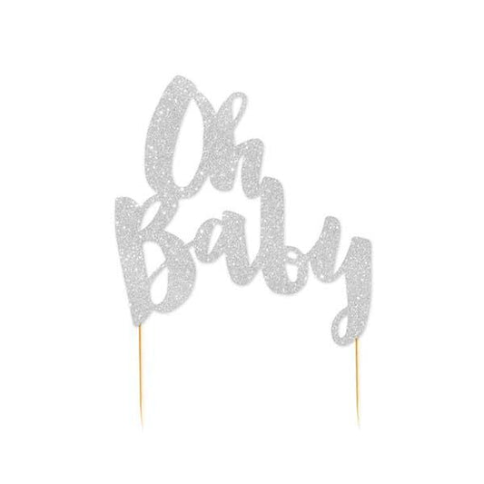 Silver Glitter Oh Baby Shower Cake Topper