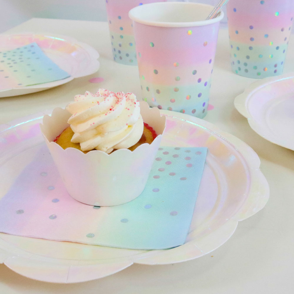 Pastel Rainbow Iridescent Holographic Unicorn Card Cupcake Wrapper