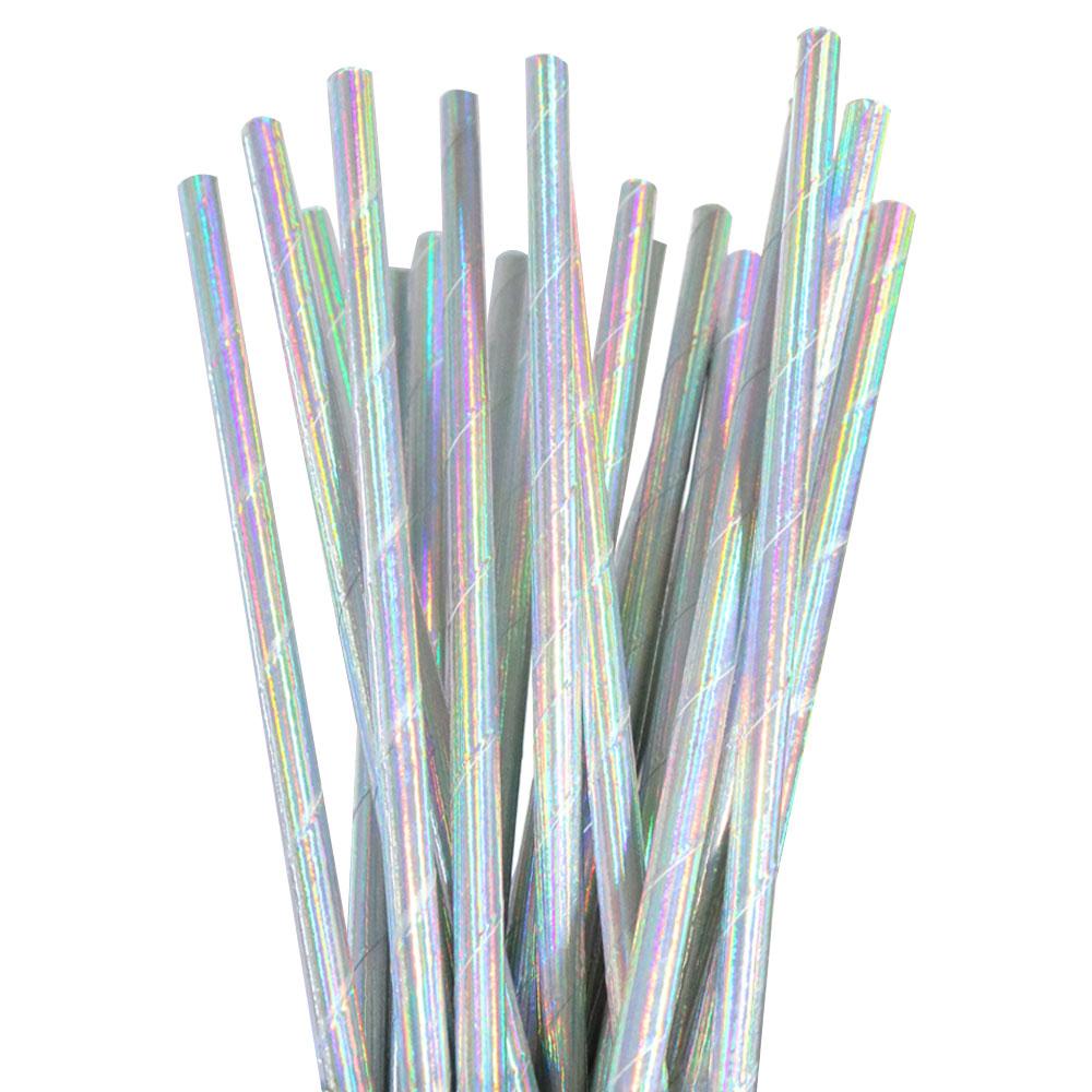 Iridescent Silver Holographic Foil Paper Straws