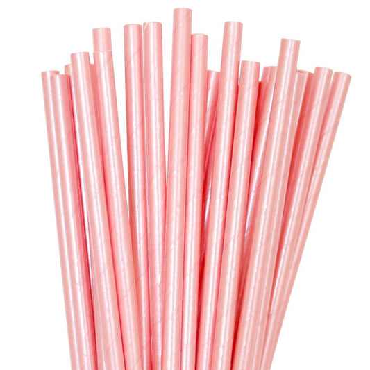 Pastel Pink Foil Paper Party Straws