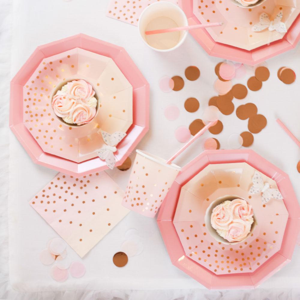 Pastel Pink, Peach & Gold Paper Party Plates